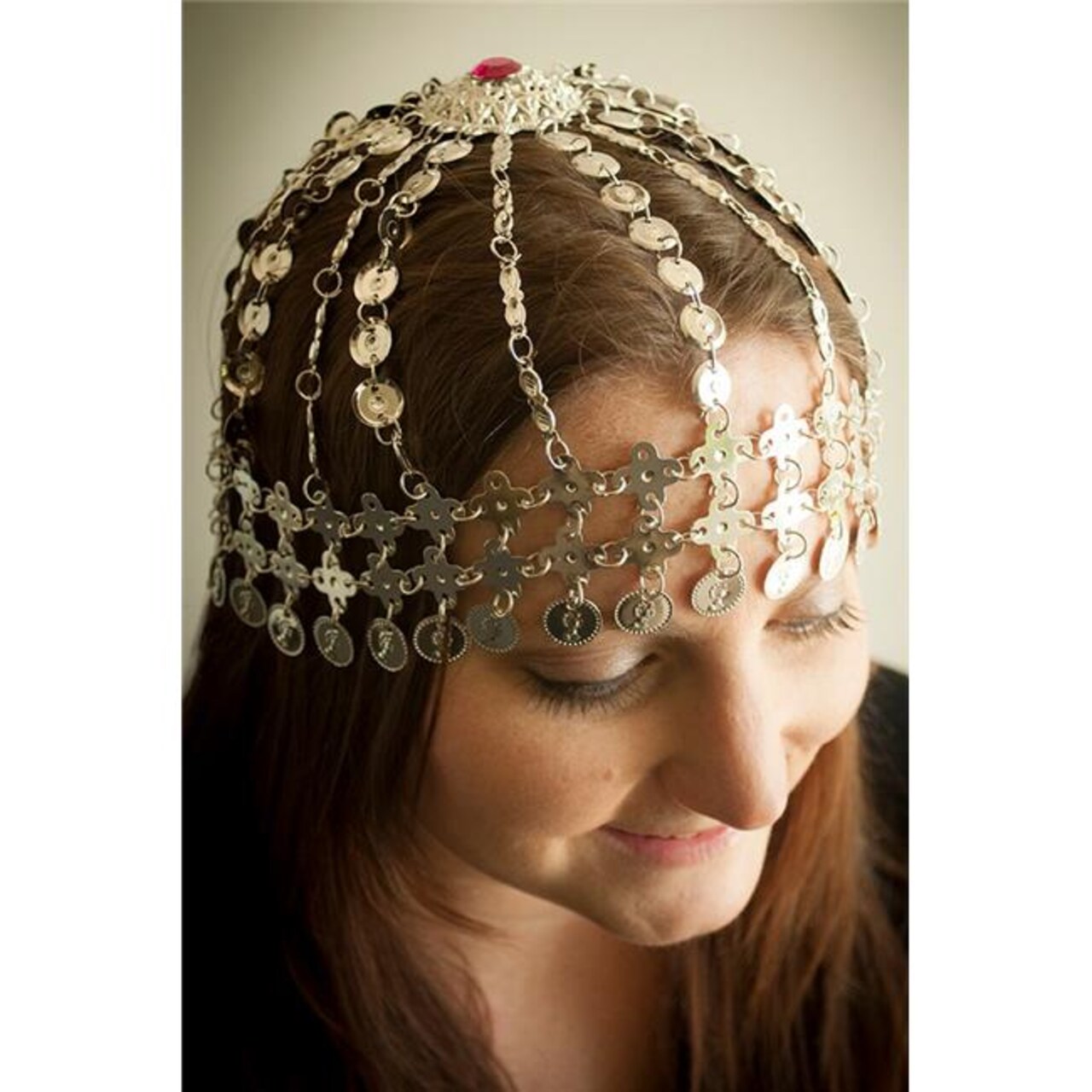 Coin Head Piece with Gem, Silver